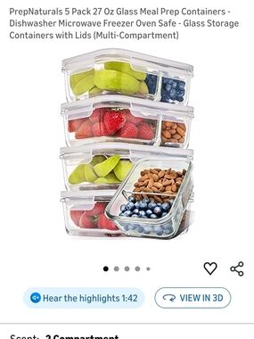 Glass Meal Prep Containers - 5 Pack, Clear with White Lids